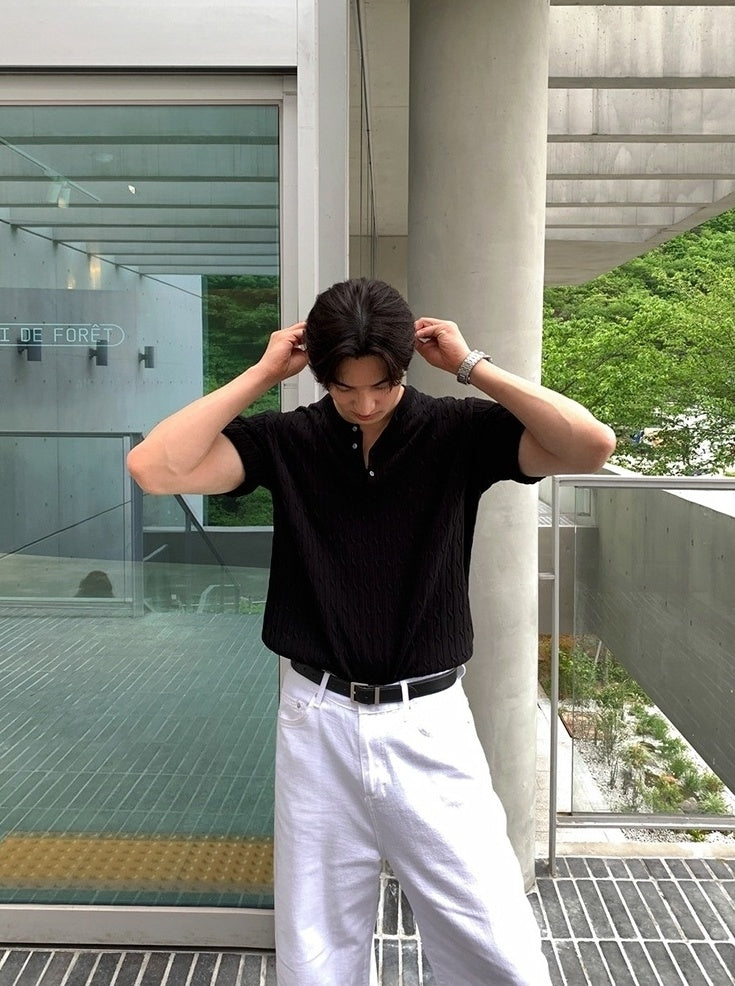 Casual Knit Short Sleeve Henley Top