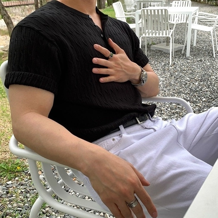 Casual Knit Short Sleeve Henley Top
