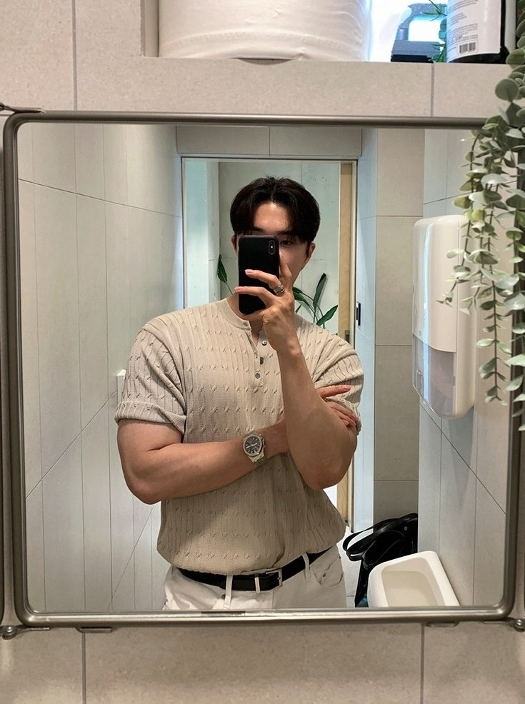 Casual Knit Short Sleeve Henley Top