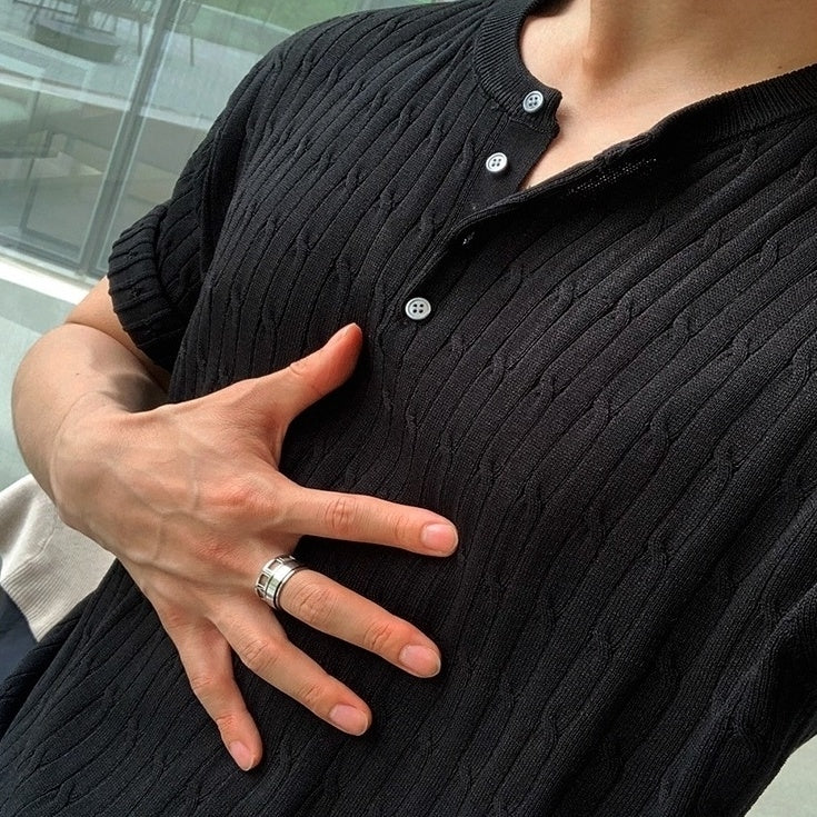 Casual Knit Short Sleeve Henley Top