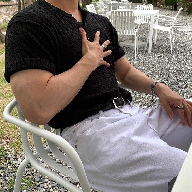 Casual Knit Short Sleeve Henley Top