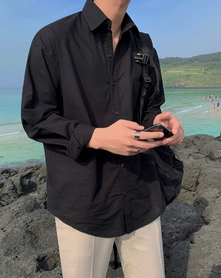 Casual Linen Blend Relaxed Fit Shirt