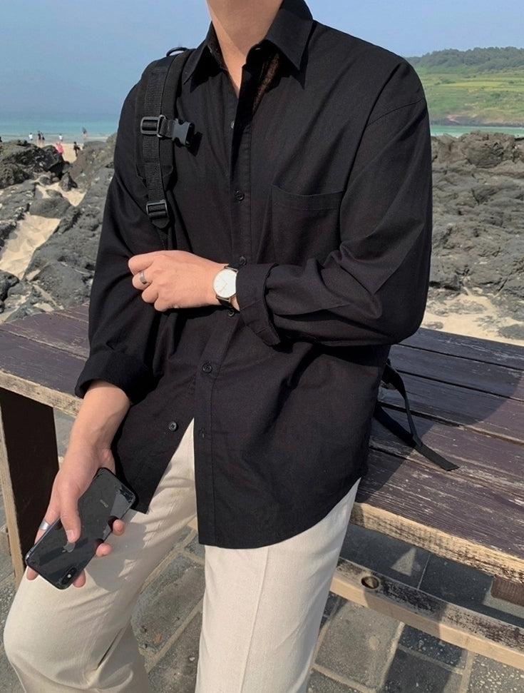 Casual Linen Blend Relaxed Fit Shirt