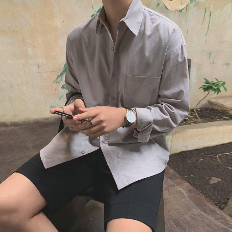 Casual Linen Blend Relaxed Fit Shirt