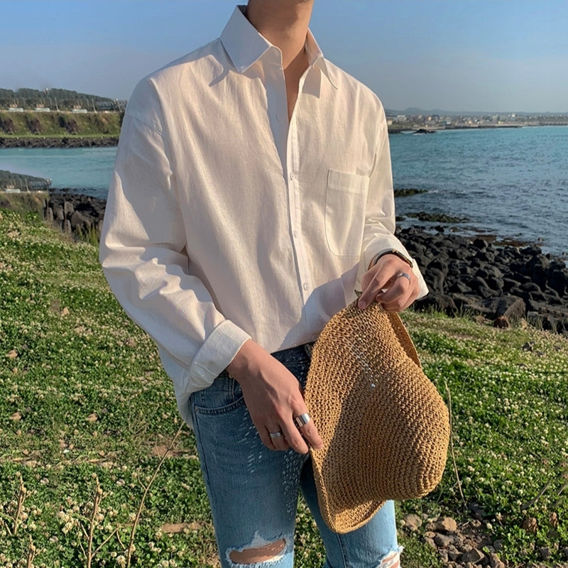 Casual Linen Blend Relaxed Fit Shirt