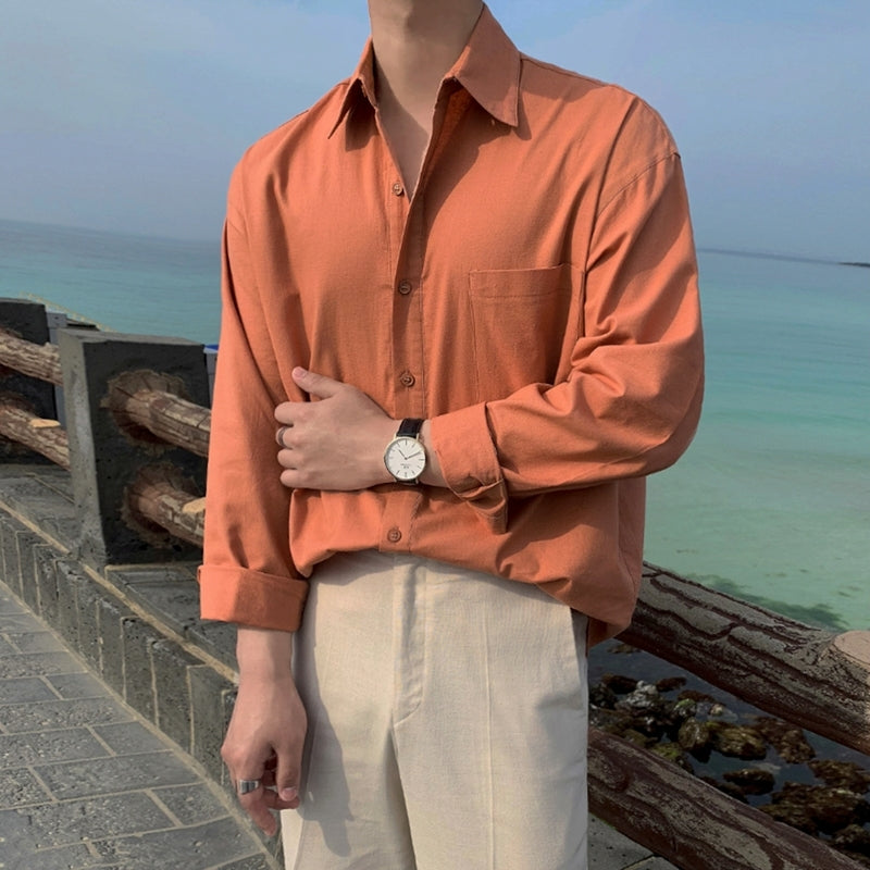 Casual Linen Blend Relaxed Fit Shirt