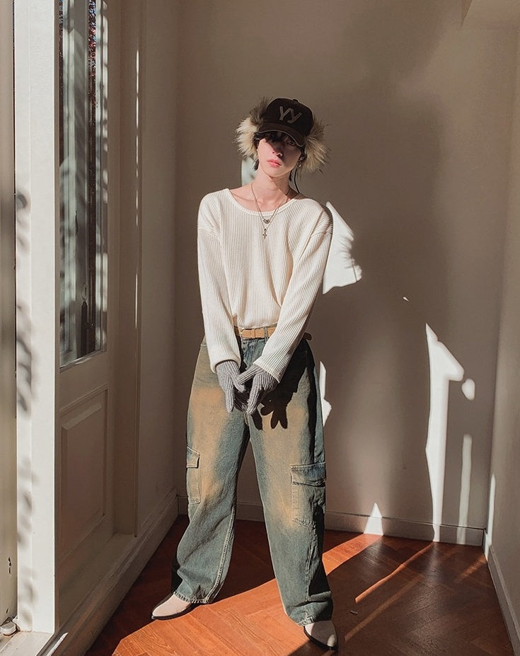 Casual Long Sleeve Textured T-Shirt