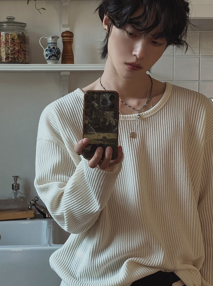 Casual Long Sleeve Textured T-Shirt