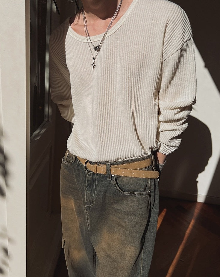 Casual Long Sleeve Textured T-Shirt