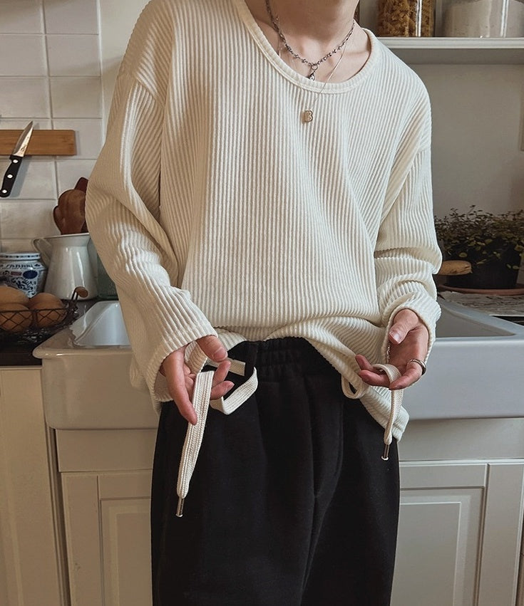 Casual Long Sleeve Textured T-Shirt