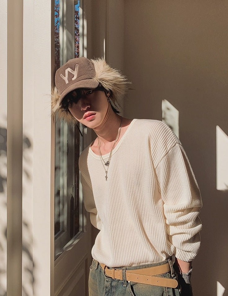 Casual Long Sleeve Textured T-Shirt