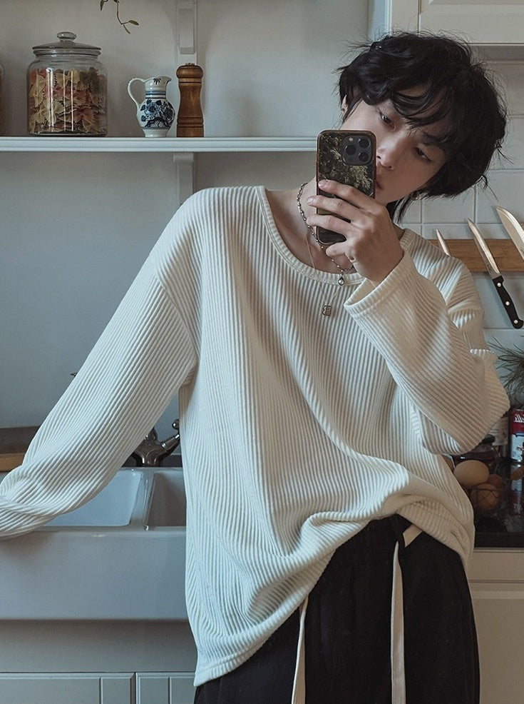 Casual Long Sleeve Textured T-Shirt