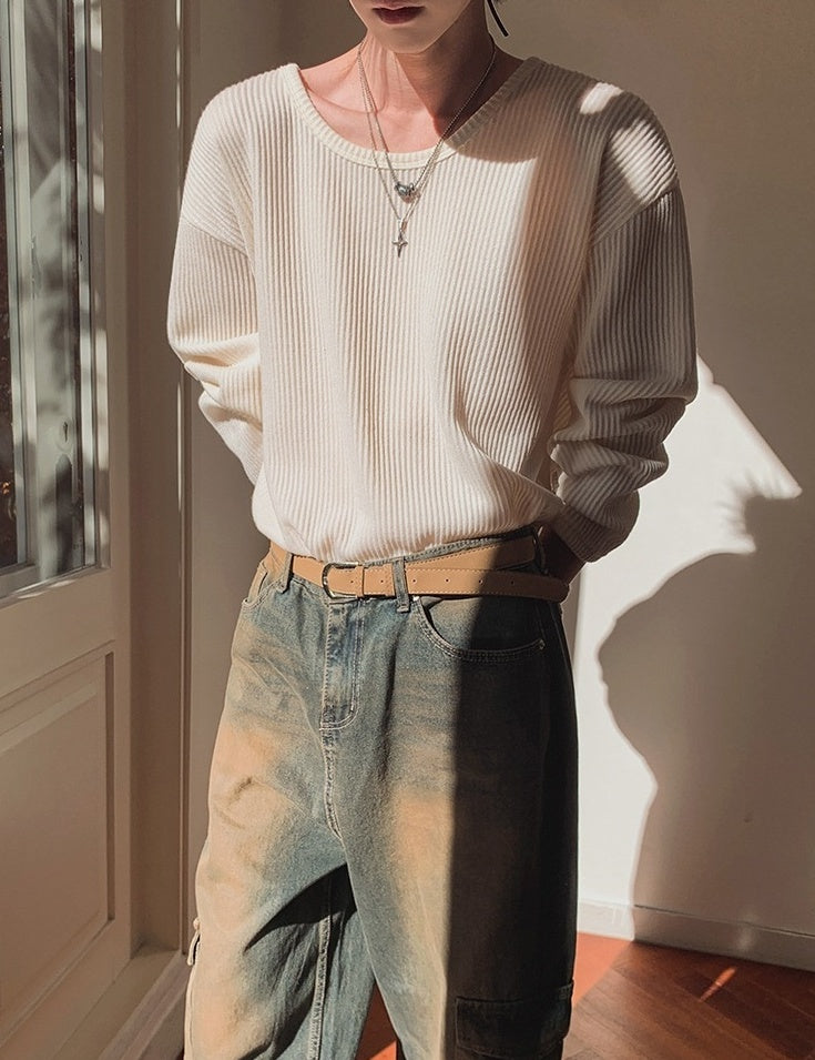 Casual Long Sleeve Textured T-Shirt