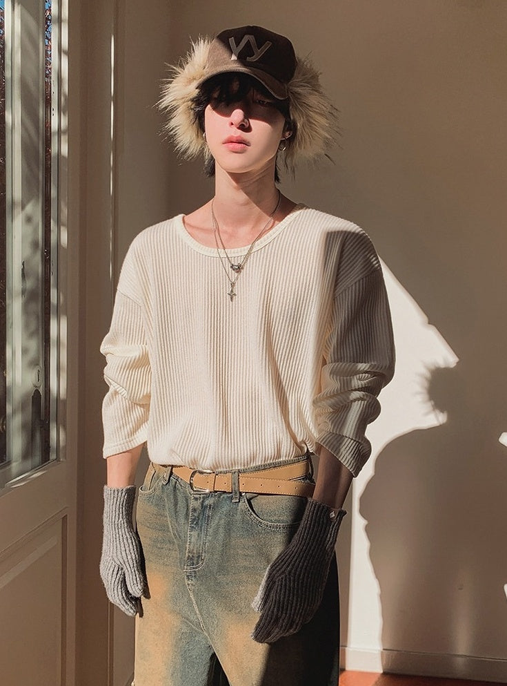 Casual Long Sleeve Textured T-Shirt