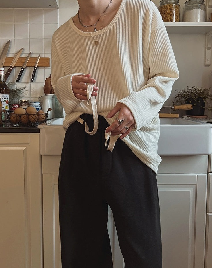 Casual Long Sleeve Textured T-Shirt