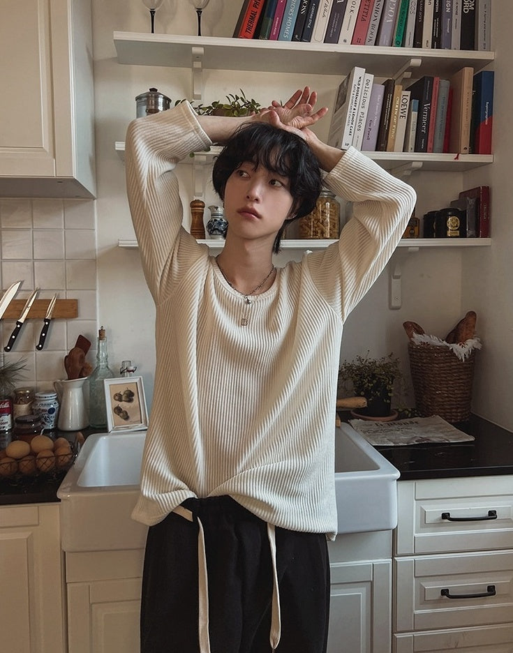 Casual Long Sleeve Textured T-Shirt