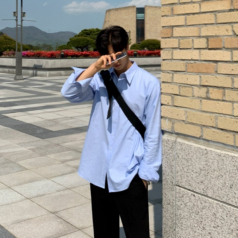 Casual Loose Fit Blue Shirt