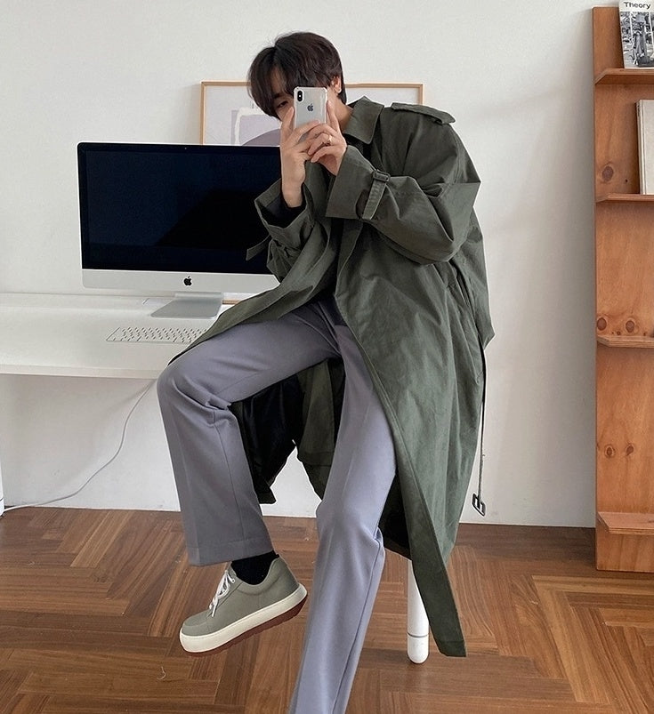 Casual Military Green Trench Coat