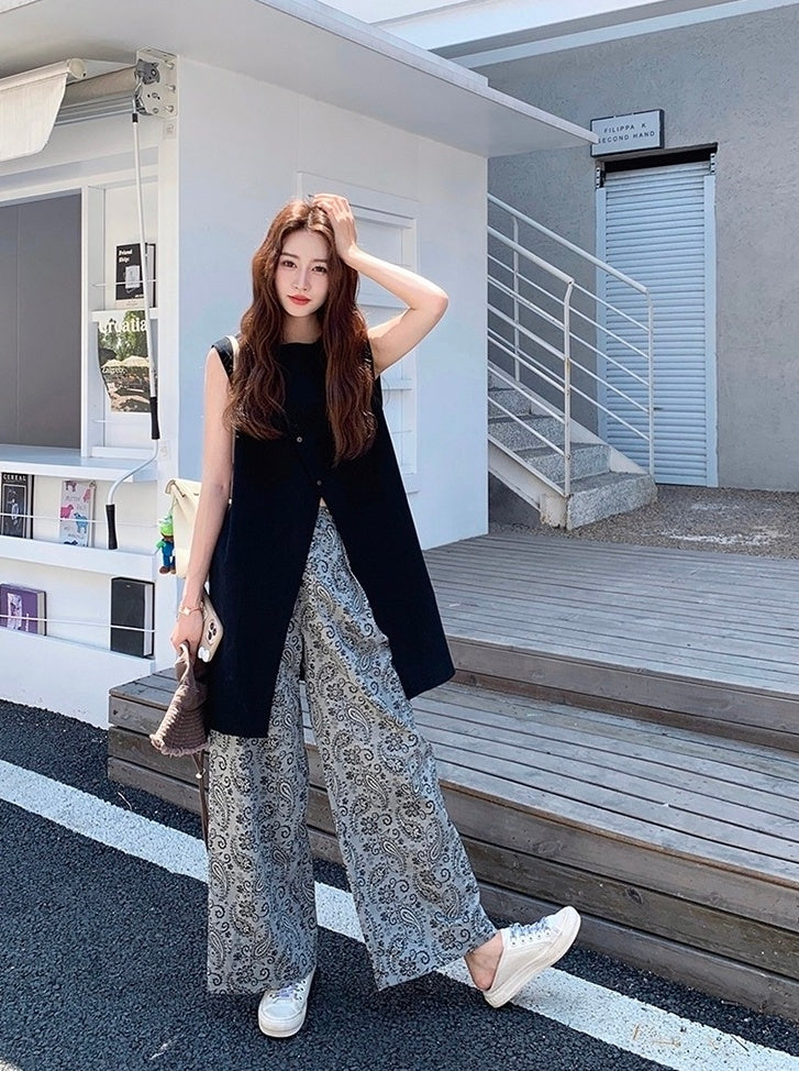 Casual Paisley Wide Leg Pants Set