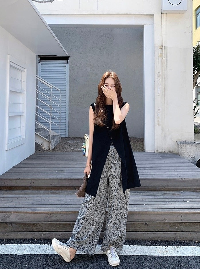 Casual Paisley Wide Leg Pants Set