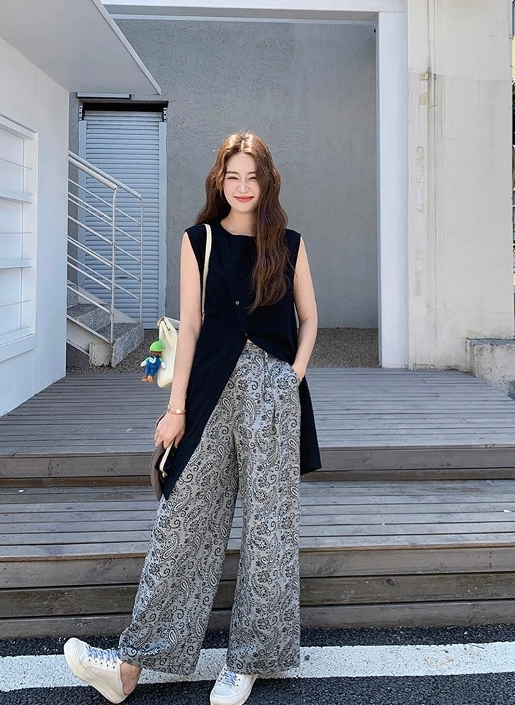 Casual Paisley Wide Leg Pants Set