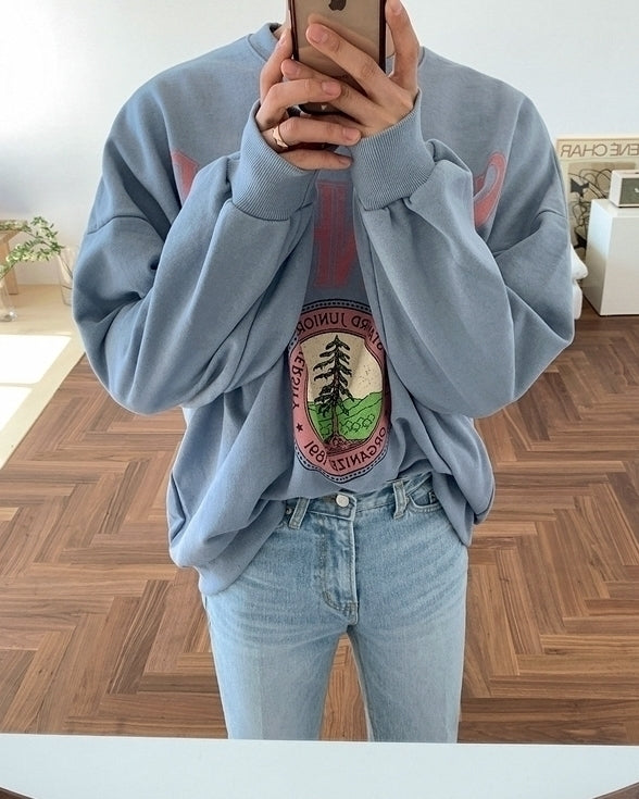 Casual Printed Sweatshirt Loose Fit Fashion Pullover
