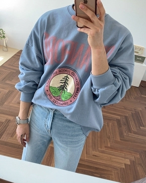 Casual Printed Sweatshirt Loose Fit Fashion Pullover