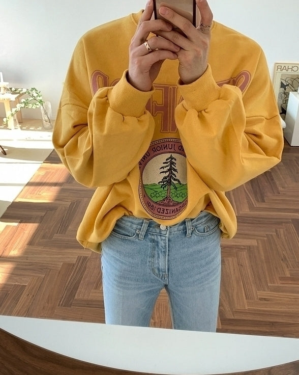 Casual Printed Sweatshirt Loose Fit Fashion Pullover