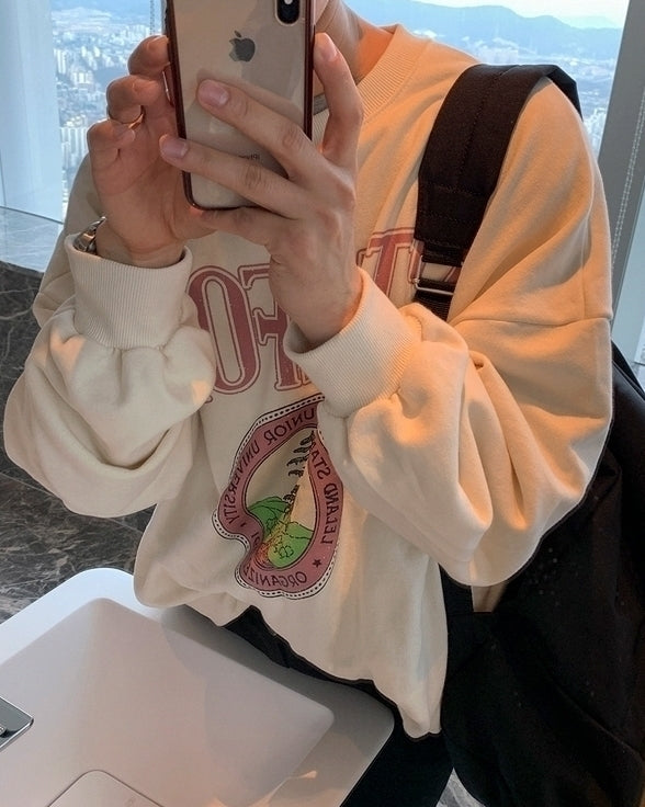 Casual Printed Sweatshirt Loose Fit Fashion Pullover