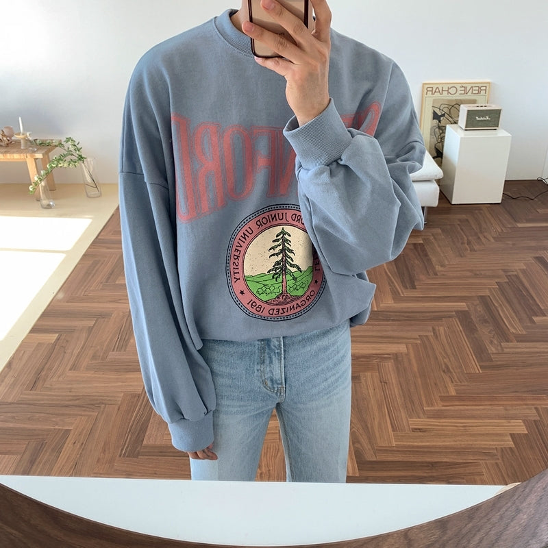 Casual Printed Sweatshirt Loose Fit Fashion Pullover