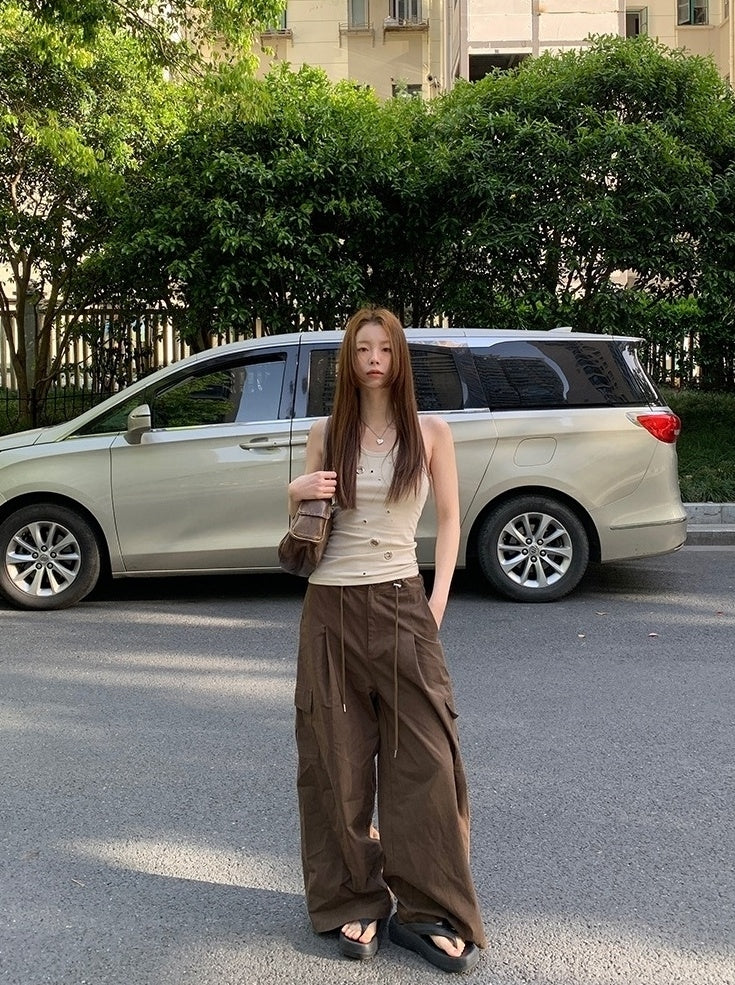 Casual Relaxed Fit Wide Leg Cargo Pants