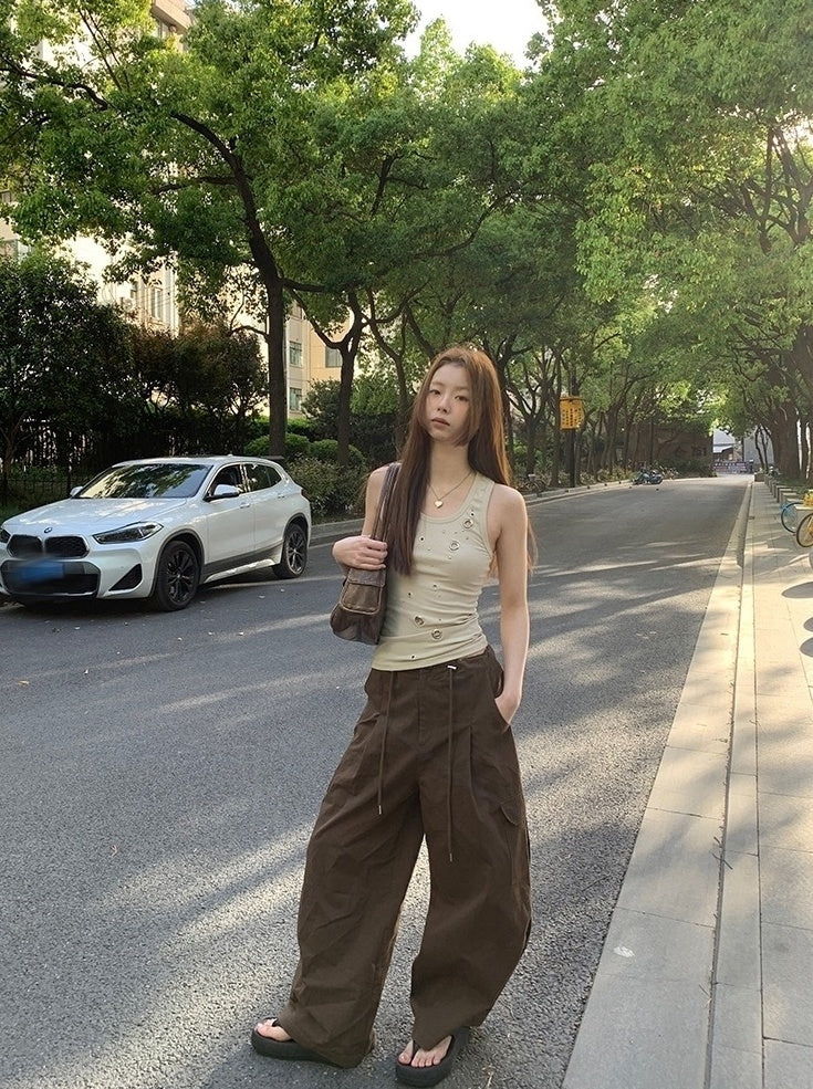 Casual Relaxed Fit Wide Leg Cargo Pants