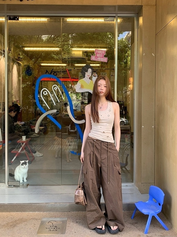 Casual Relaxed Fit Wide Leg Cargo Pants