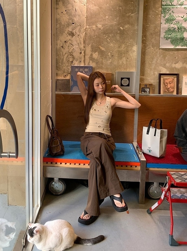 Casual Relaxed Fit Wide Leg Cargo Pants