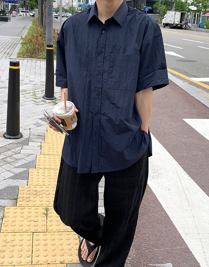 Casual Short Sleeve Wrinkled Shirt