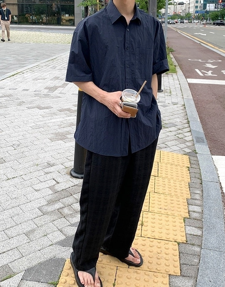 Casual Short Sleeve Wrinkled Shirt