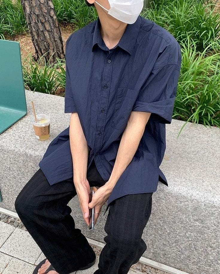 Casual Short Sleeve Wrinkled Shirt