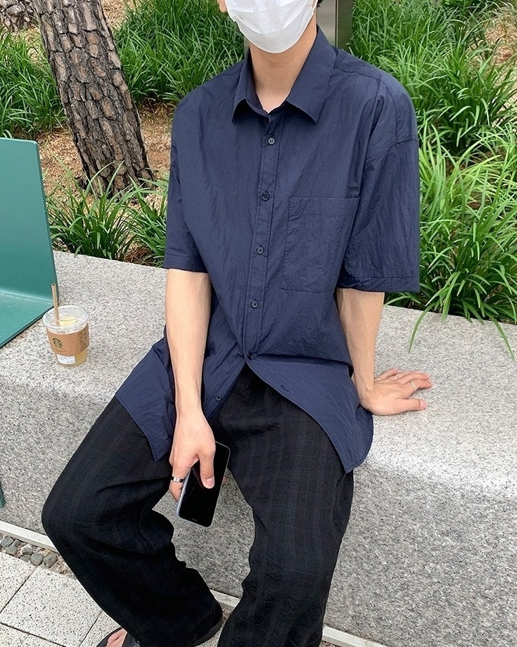 Casual Short Sleeve Wrinkled Shirt