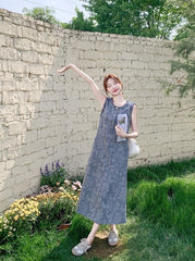 Casual Sleeveless Denim Dress With Ruffle Trim