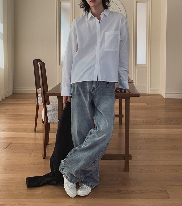 Casual Solid Color Loose Fit Long Sleeve Shirt