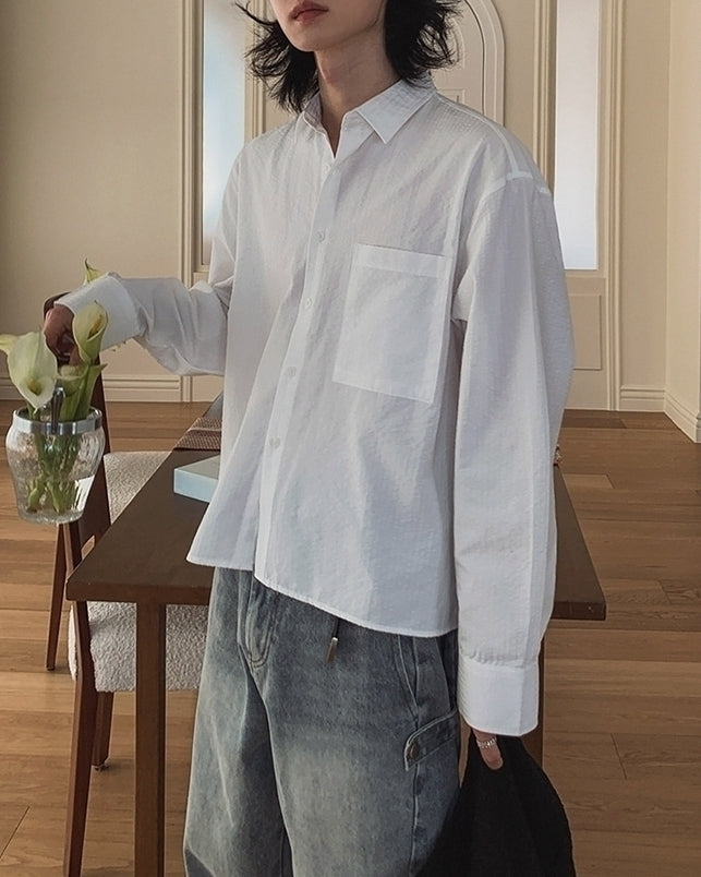 Casual Solid Color Loose Fit Long Sleeve Shirt