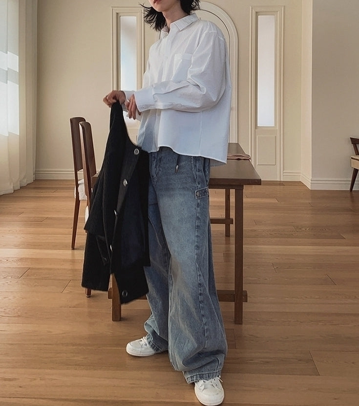 Casual Solid Color Loose Fit Long Sleeve Shirt