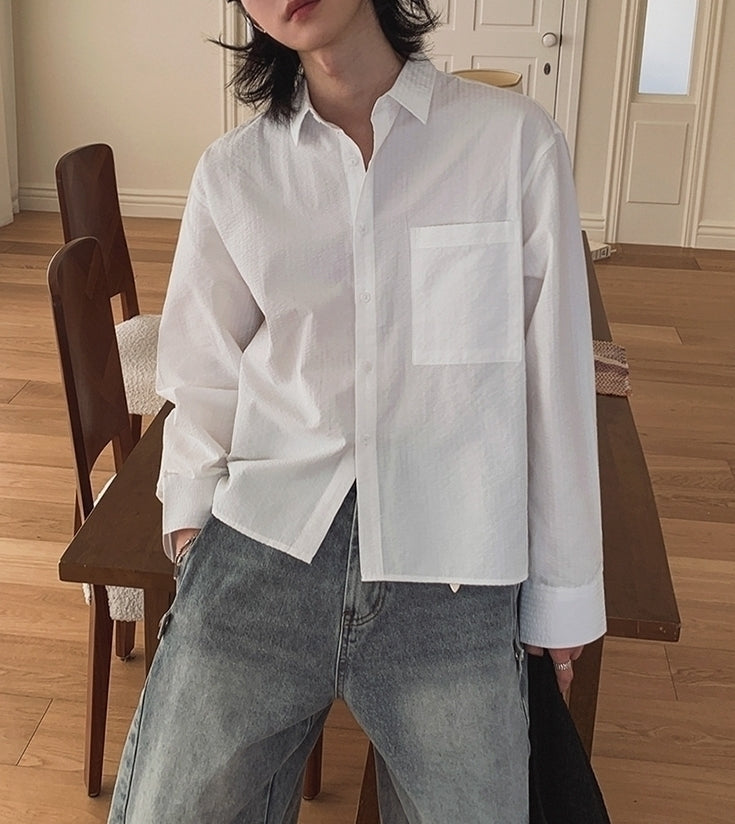Casual Solid Color Loose Fit Long Sleeve Shirt