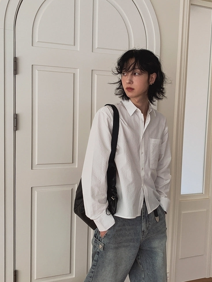 Casual Solid Color Loose Fit Long Sleeve Shirt
