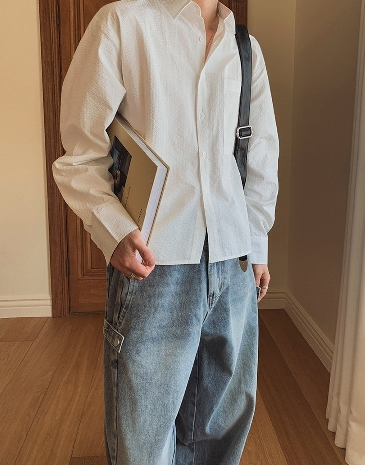 Casual Solid Color Loose Fit Long Sleeve Shirt