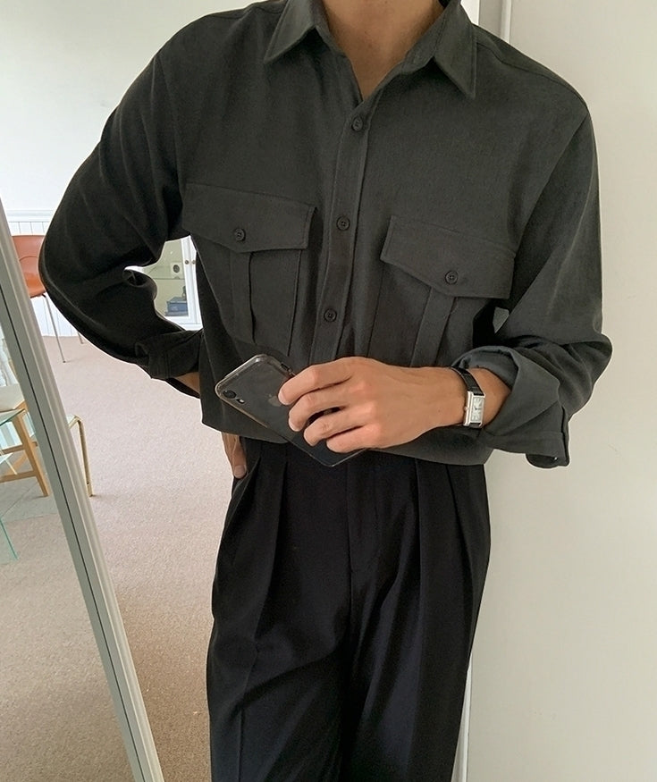 Casual Solid Long Sleeve Utility Shirt