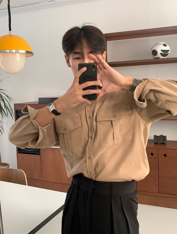 Casual Solid Long Sleeve Utility Shirt
