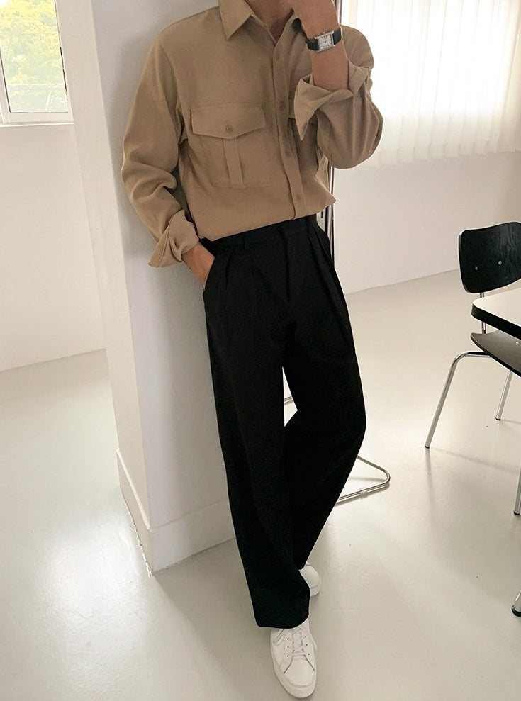 Casual Solid Long Sleeve Utility Shirt