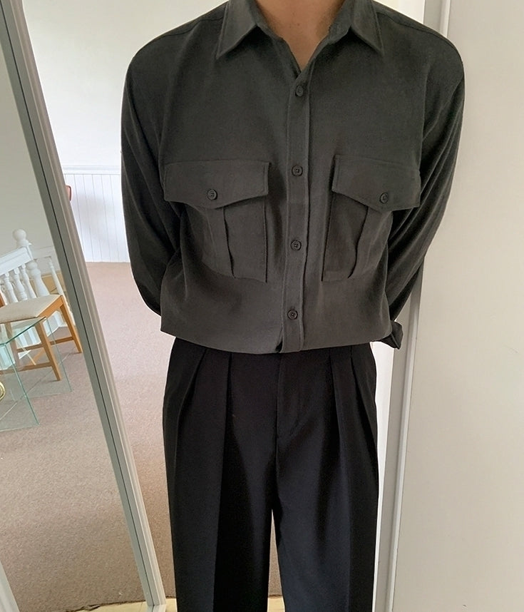 Casual Solid Long Sleeve Utility Shirt
