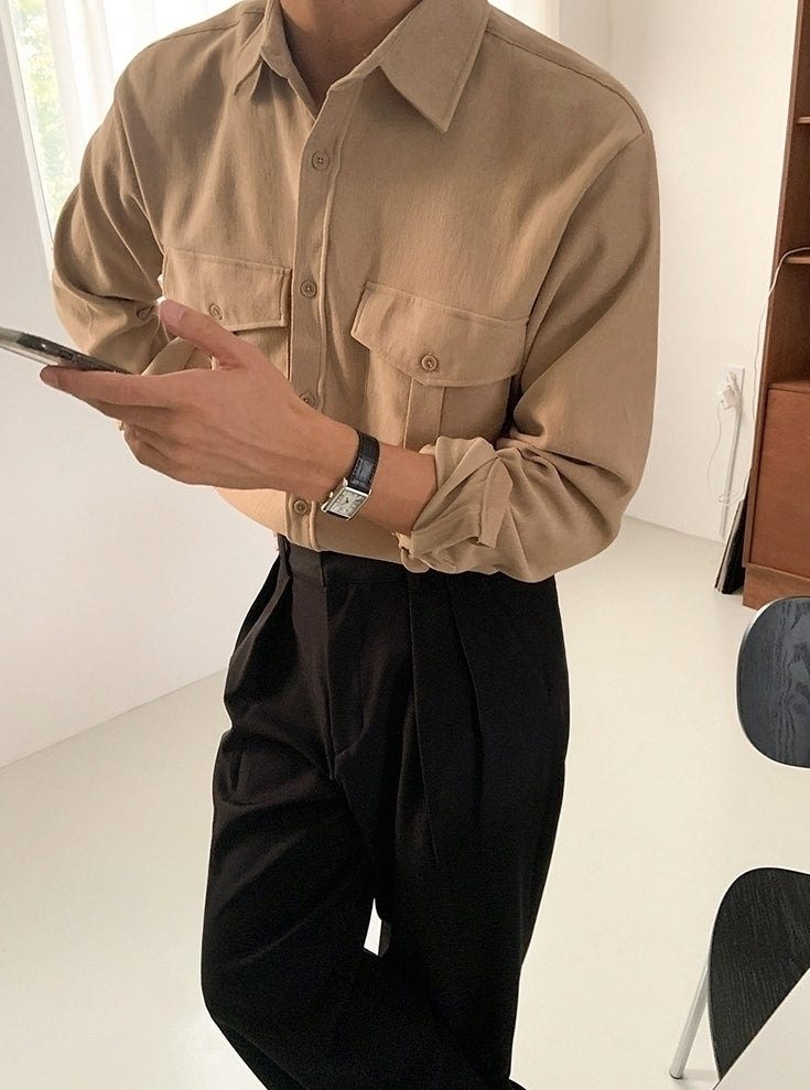 Casual Solid Long Sleeve Utility Shirt